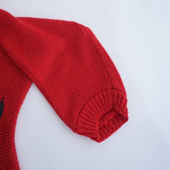 Vintage Franco Valeri Red Knit Black V-Neck Details Colourful Leaves Sweater S - Picture 5 of 11